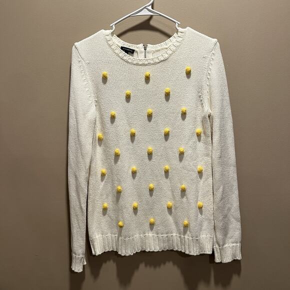 Talbots Sweaters - Talbots Women’s Cotton Sweater White w/Yellow Polka Dots M Preppy Twee Spring
